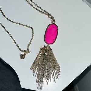 Kendra Scott "Rayne" Hot Pink Magenta Long Gold Tassel Necklace
